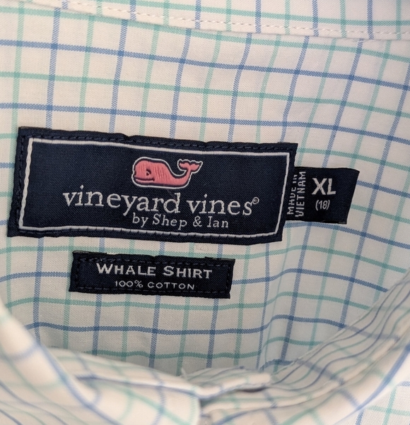 Vineyard vines Kids XL (18) Green & Blue Checkered Shirt 100% cotton - Picture 3 of 8